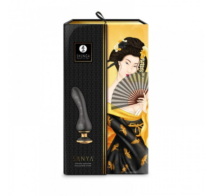 Вибратор Shunga Sanya с ручкой на подсветке, черный, 18.5 см х 3.8 см