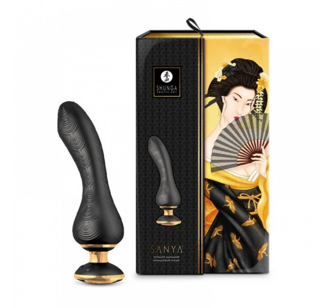 Вибратор Shunga Sanya с ручкой на подсветке, черный, 18.5 см х 3.8 см