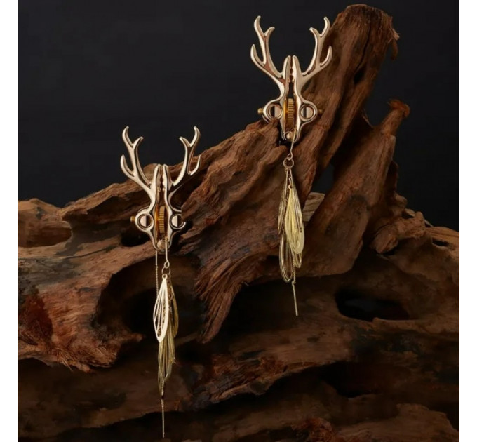 Зажимы для сосков в виде оленей Sevanda Lockin Stag Clamps, с подвесками, металлические, золотые