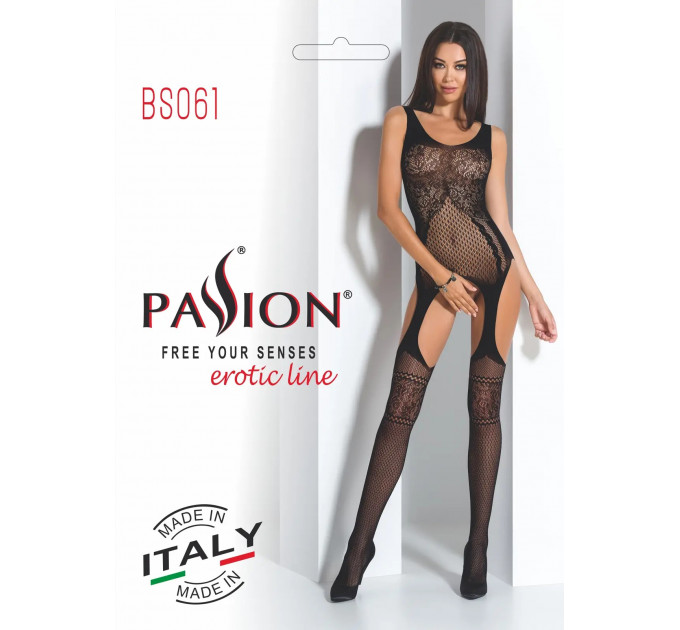 Бодистокинг BS061 black Passion, с имитацией чулок и открытым доступом, черный, S/L