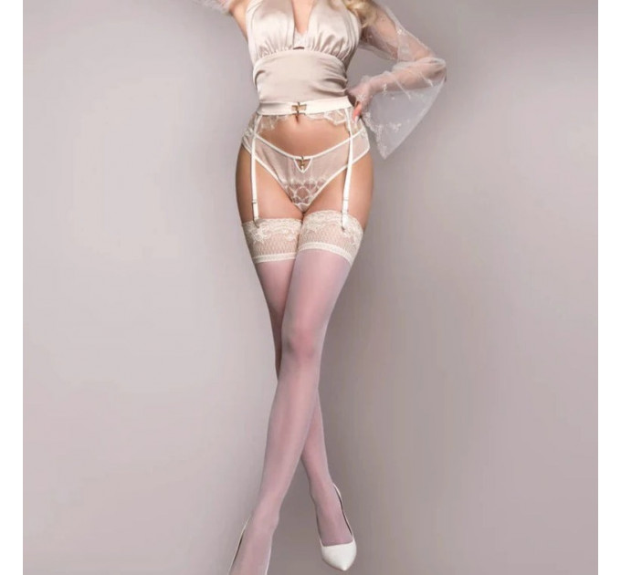 Панчохи білі Ballerina's Secret IVORY 20 den з мереживним верхом на силіконовій стрічці, L/XL