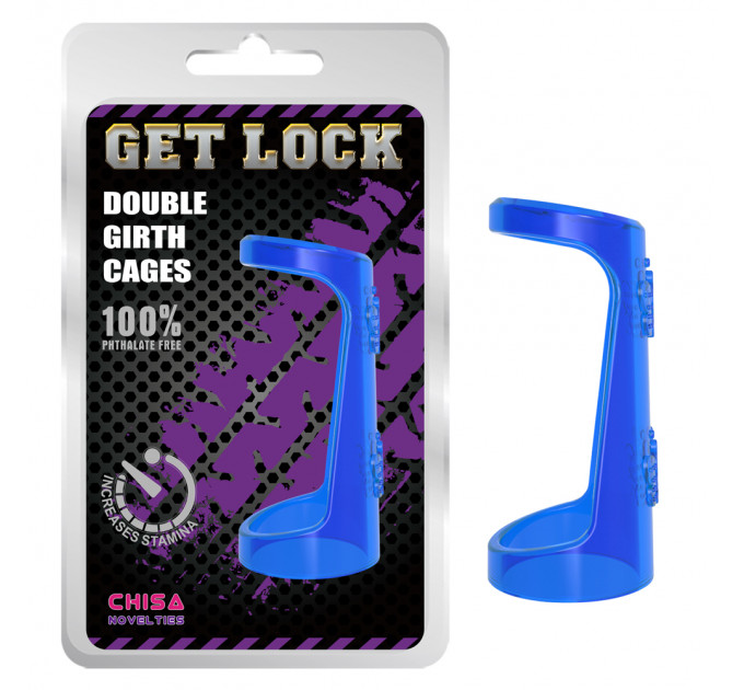 Ерекційне кільце Chisa Get Lock Double Girth Cages з двома кріпленнями, синє