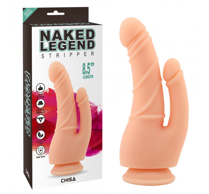 Фалоімітатор подвійний на присосці Chisa Naked Legend Stripper 8.5, бежевий