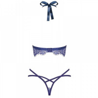 Комплект білизни Obsessive FLOWLACE з квітковим мереживом, синій, L/XL