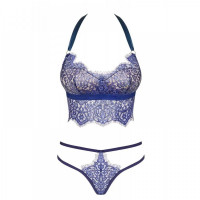 Комплект білизни Obsessive FLOWLACE з квітковим мереживом, синій, L/XL