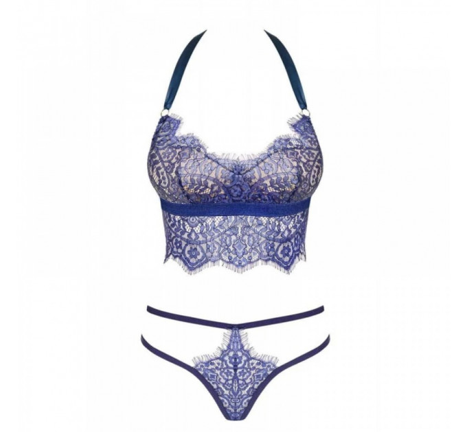 Комплект белья Obsessive FLOWLACE с цветочным кружевом, синий, L/XL