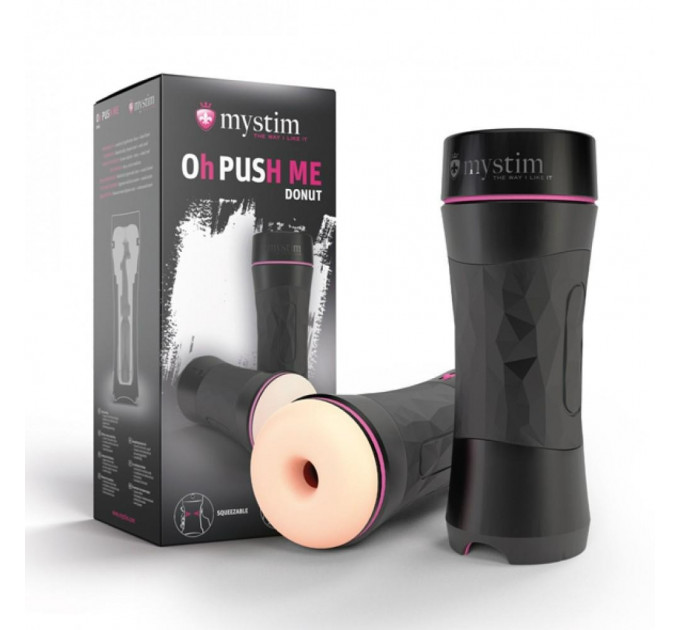 Мастурбатор анус в тубе с воздушным клапаном Mystim oh push me donut, черный
