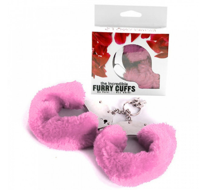 Наручники металлические Roomfun с толстым розовым мехом FURRY CuffS