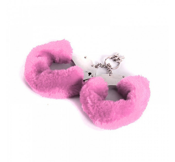 Наручники металлические Roomfun с толстым розовым мехом FURRY CuffS