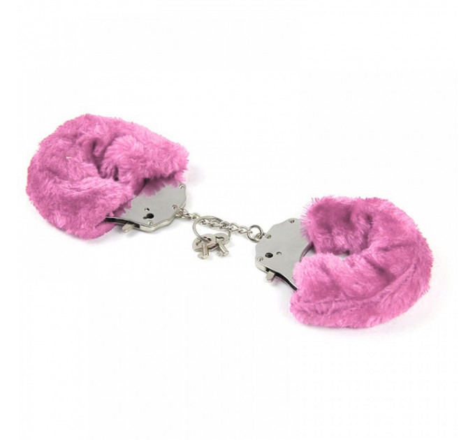 Наручники металлические Roomfun с толстым розовым мехом FURRY CuffS
