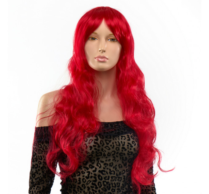 Парик длинный вьющийся с челкой Fetish Hair красный, 60 см