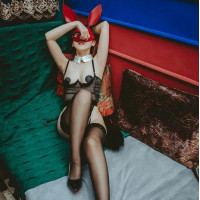 Сексуальний костюм зайчика UPKO Bunny Girl Bodysuit з відкритими грудьми, чорний, М