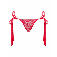Стринги кружевные Obsessive Lovlea с атласными завязками, красный, L/XL