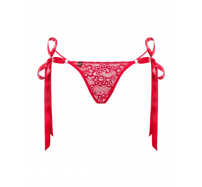Стринги кружевные Obsessive Lovlea с атласными завязками, красный, L/XL
