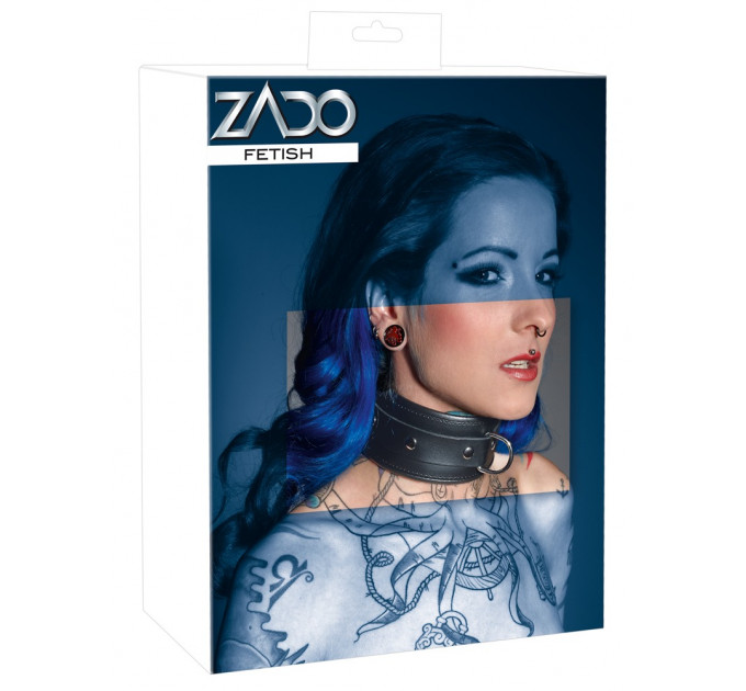 Ошейник из натуральной кожи с металлическим кольцом ZADO Fetish, черный, S/M