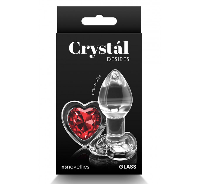 Анальна прозора пробка із серцем NS Novelties Crystal Desires Red Heart скляна, Mini