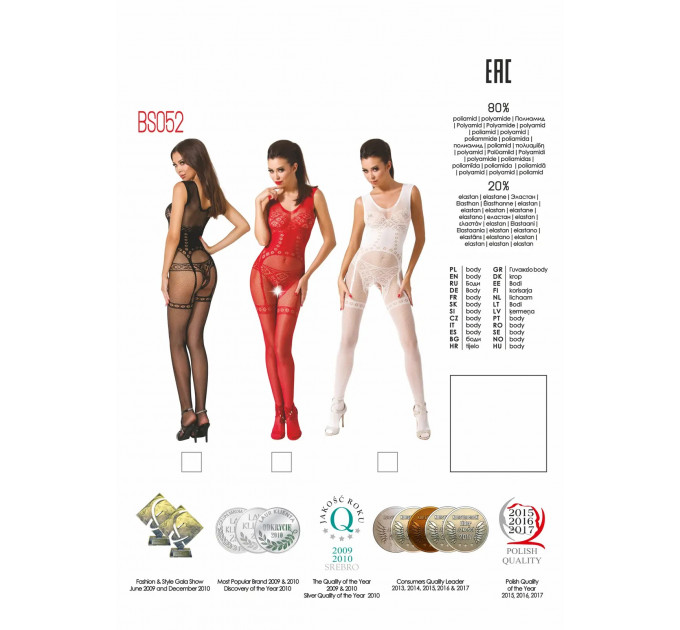 Бодистокинг с имитацией корсета Passion BS052 и открытым доступом, черный, S/L
