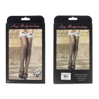 Панчохи чорні у сітку з білим ажурним верхом Star Night Sexy Stocking