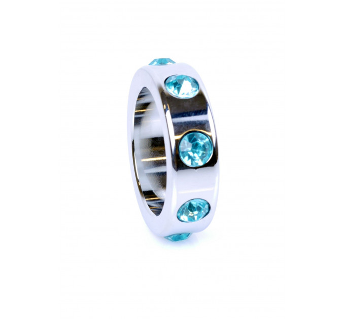 Ерекційне кільце Boss Series Metal Cock Ring with Light Blue Diamonds Medium