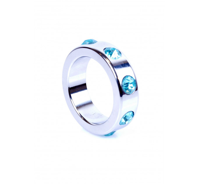 Ерекційне кільце Boss Series Metal Cock Ring with Light Blue Diamonds Medium