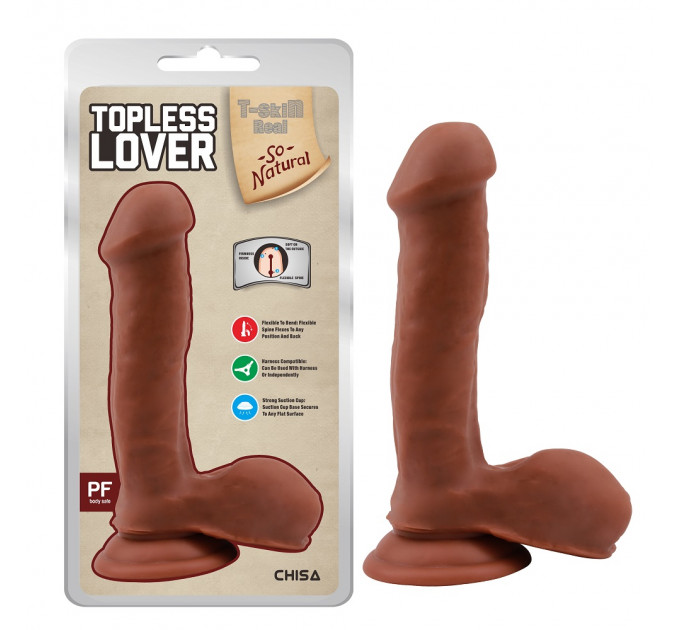 Фаллоимитатор на присоске Chisa T-skin ReaL Topless Lover с мошонкой, мулат