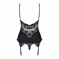 Корсет Obsessive 810-COR-1 з мереживом та пажами для панчох, чорний, S/M