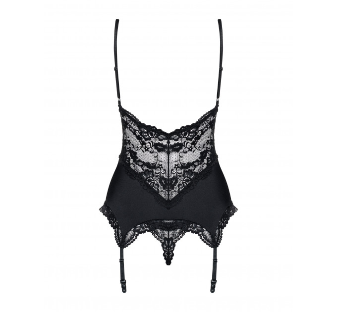 Корсет Obsessive 810-COR-1 с кружевом и пажами для чулок, черный, S/M