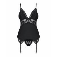 Корсет Obsessive 810-COR-1 з мереживом та пажами для панчох, чорний, S/M