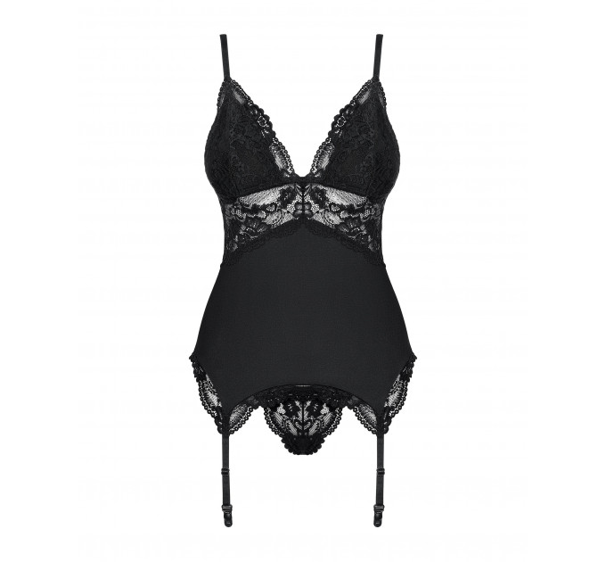 Корсет Obsessive 810-COR-1 с кружевом и пажами для чулок, черный, S/M