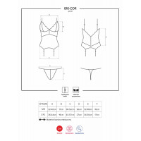 Корсет Obsessive 810-COR-1 з мереживом та пажами для панчох, чорний, S/M