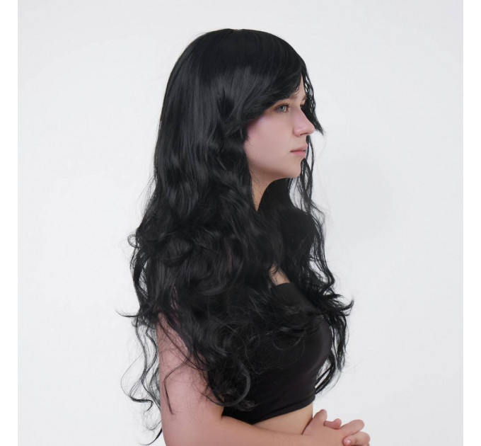 Парик длинный волнистый с челкой Fetish Hair черный, 60 см