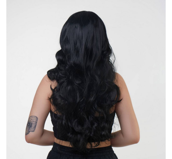 Парик длинный волнистый с челкой Fetish Hair черный, 60 см