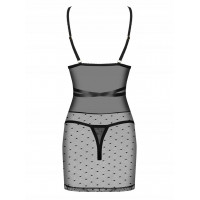 Пеньюар горошок з атласною стрічкою Obsessive Bowessa чорний, S/M