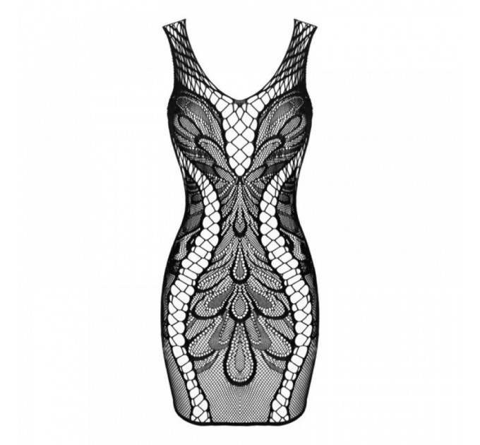 Платье Obsessive D608, в сеточку, с узором, черное, XL/XXL