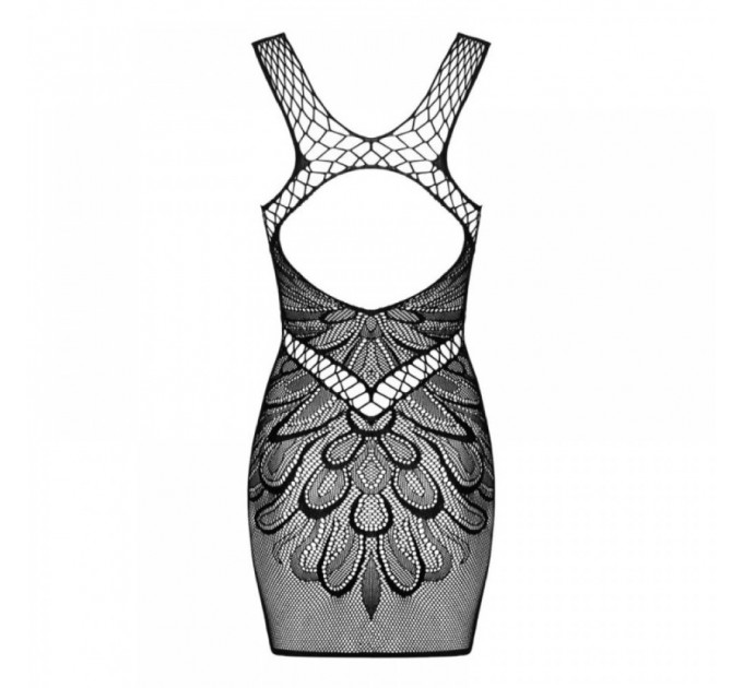 Платье Obsessive D608, в сеточку, с узором, черное, XL/XXL