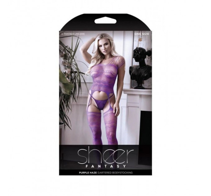 Бодистокинг кружевной, с интимным доступом, фиолетовый, One Size
