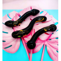 Стеклянный двухсторонний фаллоимитатор Secret Kisses Handblown, черный