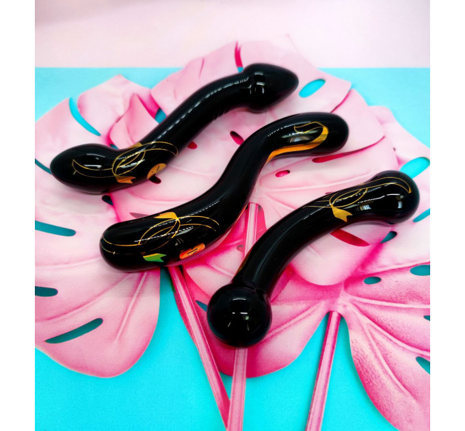 Стеклянный двухсторонний фаллоимитатор Secret Kisses Handblown, черный