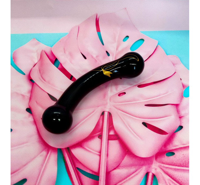 Стеклянный двухсторонний фаллоимитатор Secret Kisses Handblown, черный