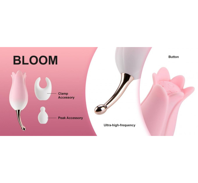 Ультразвуковой вибратор для клитора в форме тюльпаня Bloom OTOUCH, с двумя насадками, розовый