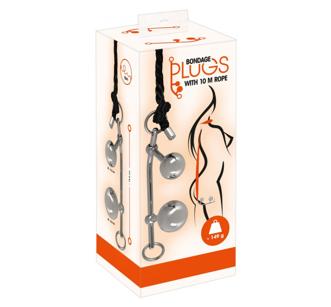 Система фиксации с бондажной веревкой и анальными пробками You2Toys Plugs Bondage, черная, 10 м, 3.2