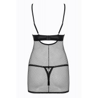 Cорочка сітка Obsessive Redella трусики в комплекті, чорний, S/M