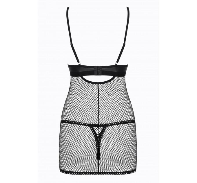 Cорочка сетка Obsessive Redella трусики в комплекте, черный, S/M
