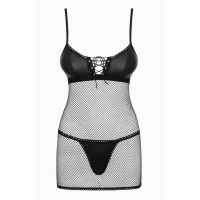 Cорочка сітка Obsessive Redella трусики в комплекті, чорний, S/M