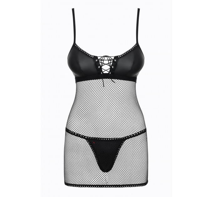 Cорочка сетка Obsessive Redella трусики в комплекте, черный, S/M