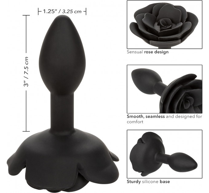 Cиликоновая анальная пробка в форме розы CalExotics, черный, Small