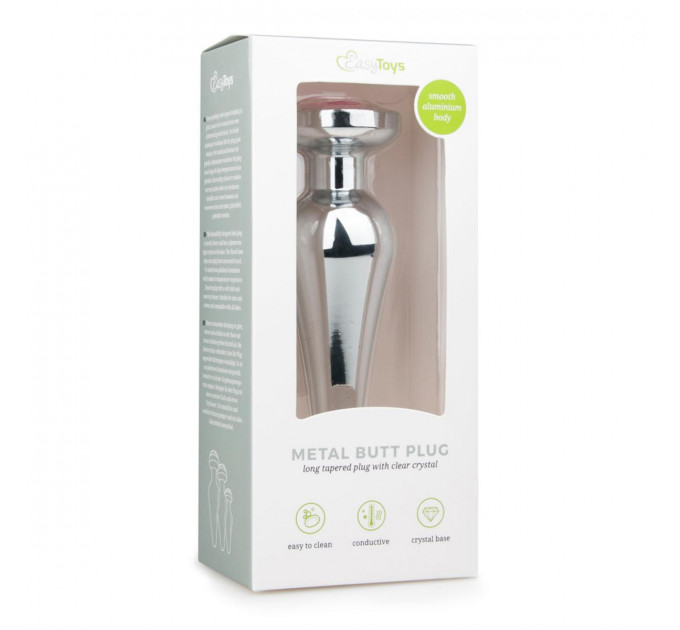 Анальний затор Easytoys з каменем Metal Butt Plug No. 11 - Silver/Pink
