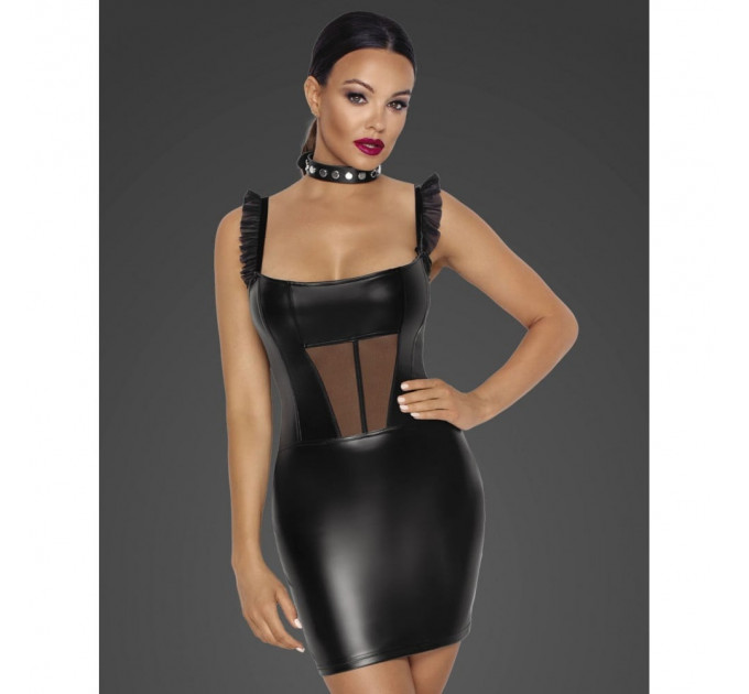 Платье из винила с сетчатыми вставками Noir Handmade F257 черное, S