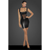 Платье из винила с сетчатыми вставками Noir Handmade F257 черное, S