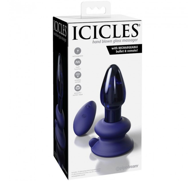 Стеклянная анальная вибропробка с пультом Icicles No. 85